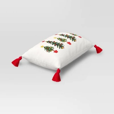 Christmas Tree Print Lumbar Throw Pillow with Tassels Ivory - Wondershop™ 2 Christmas Tree Print Lumbar Throw Pillow with Tassels Ivory - Wondershop™ - Image 2