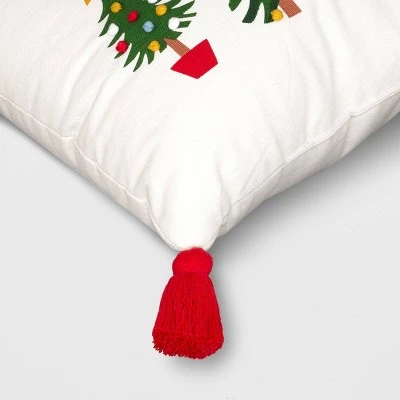 Christmas Tree Print Lumbar Throw Pillow with Tassels Ivory - Wondershop™ 3 Christmas Tree Print Lumbar Throw Pillow with Tassels Ivory - Wondershop™ - Image 3