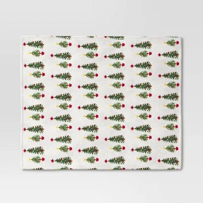 Christmas Trees Printed Plush Christmas Throw Blanket Cream - Wondershop™ 1 Christmas Trees Printed Plush Christmas Throw Blanket Cream - Wondershop™