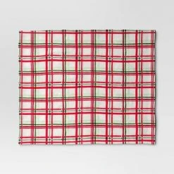 Plaid Printed Plush Christmas Throw Blanket Ivory - Wondershop™