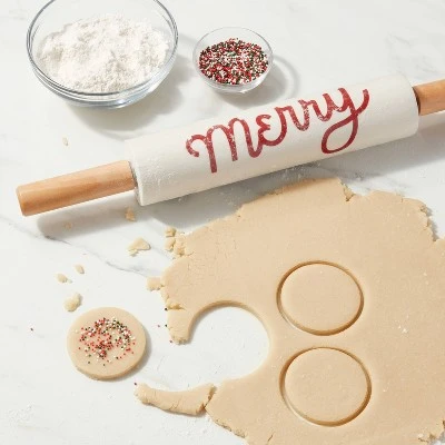 Stoneware and Wood Merry Christmas Rolling Pin - Wondershop™ 1 Stoneware and Wood Merry Christmas Rolling Pin - Wondershop™