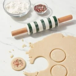 Stoneware and Wood Striped Mini Rolling Pin Green - Wondershop™