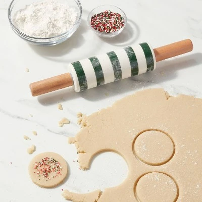 Stoneware and Wood Striped Mini Rolling Pin Green - Wondershop™ 1 Stoneware and Wood Striped Mini Rolling Pin Green - Wondershop™